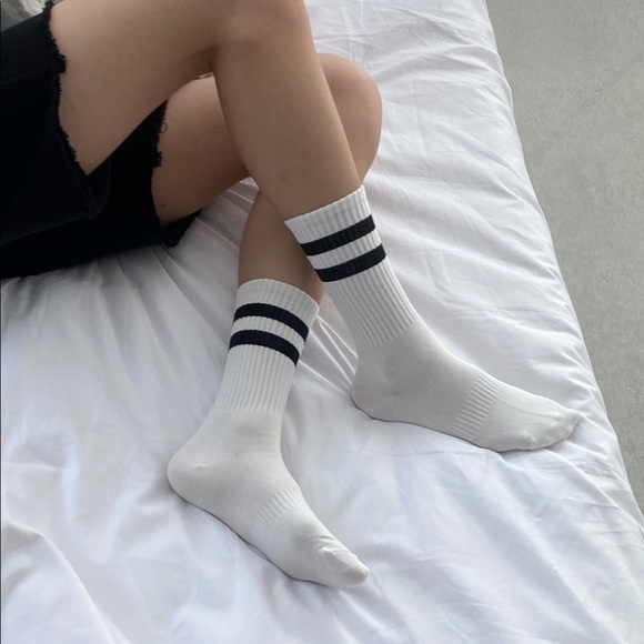 2-Stripe Crew Socks - White with Black Stripes - Picture 6 of 12